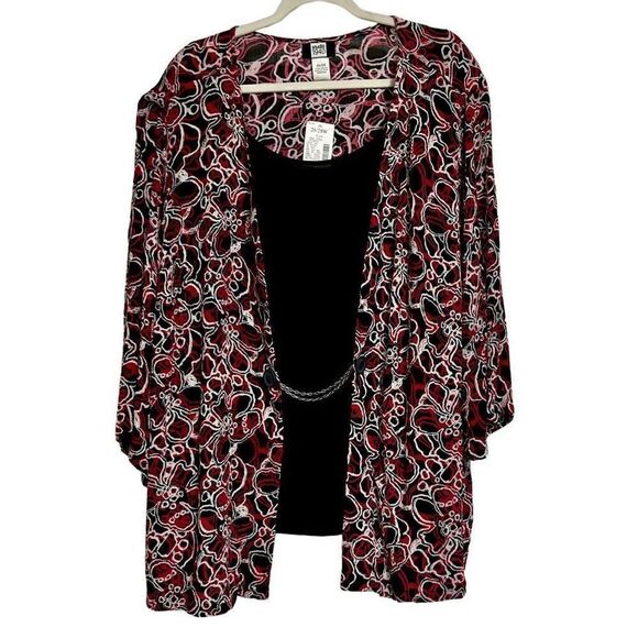 Studio 1940 Blouse Women's Size 26/28W Black & Red Open Front Attached Tank Top - Picture 2 of 9